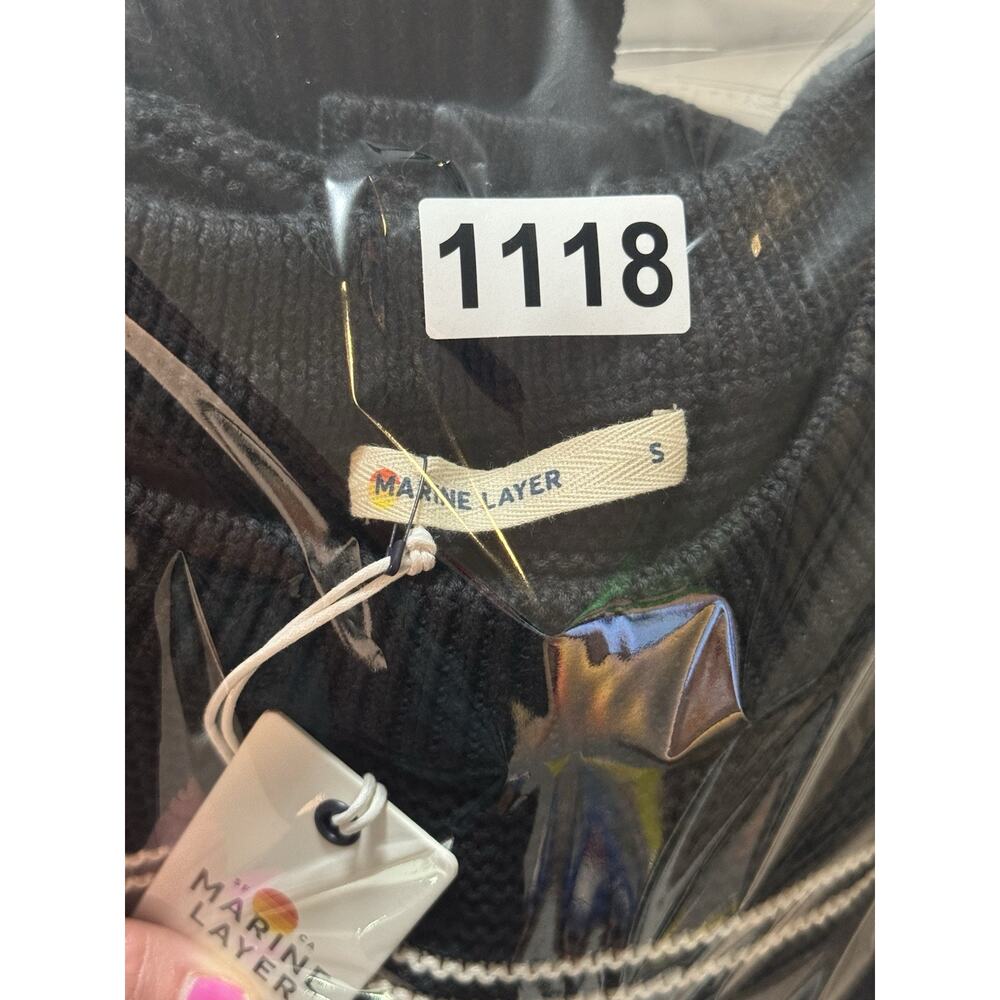 Marine Layer NWT Nina Crewneck Knit Sweater S Black Outmeal $125 - Picture 9 of 9